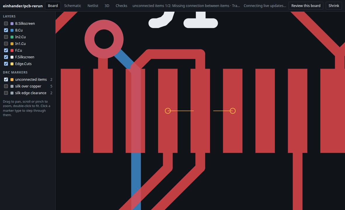 Zoomed in on the USB-C connector: an unconnected-item marker drawn as two orange circles joined by a line, where a USB D+ track stops one pad short