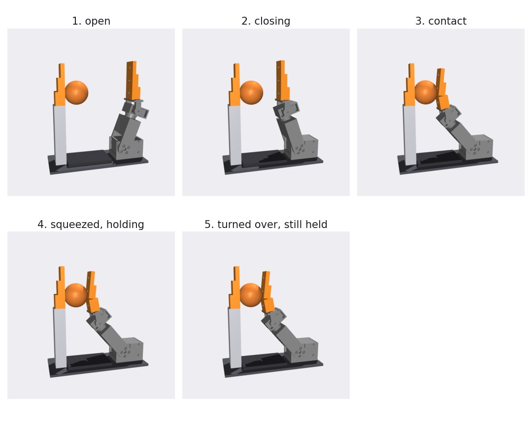 The same pinch against the fixed thumb: the thumb stays put and the ball is held