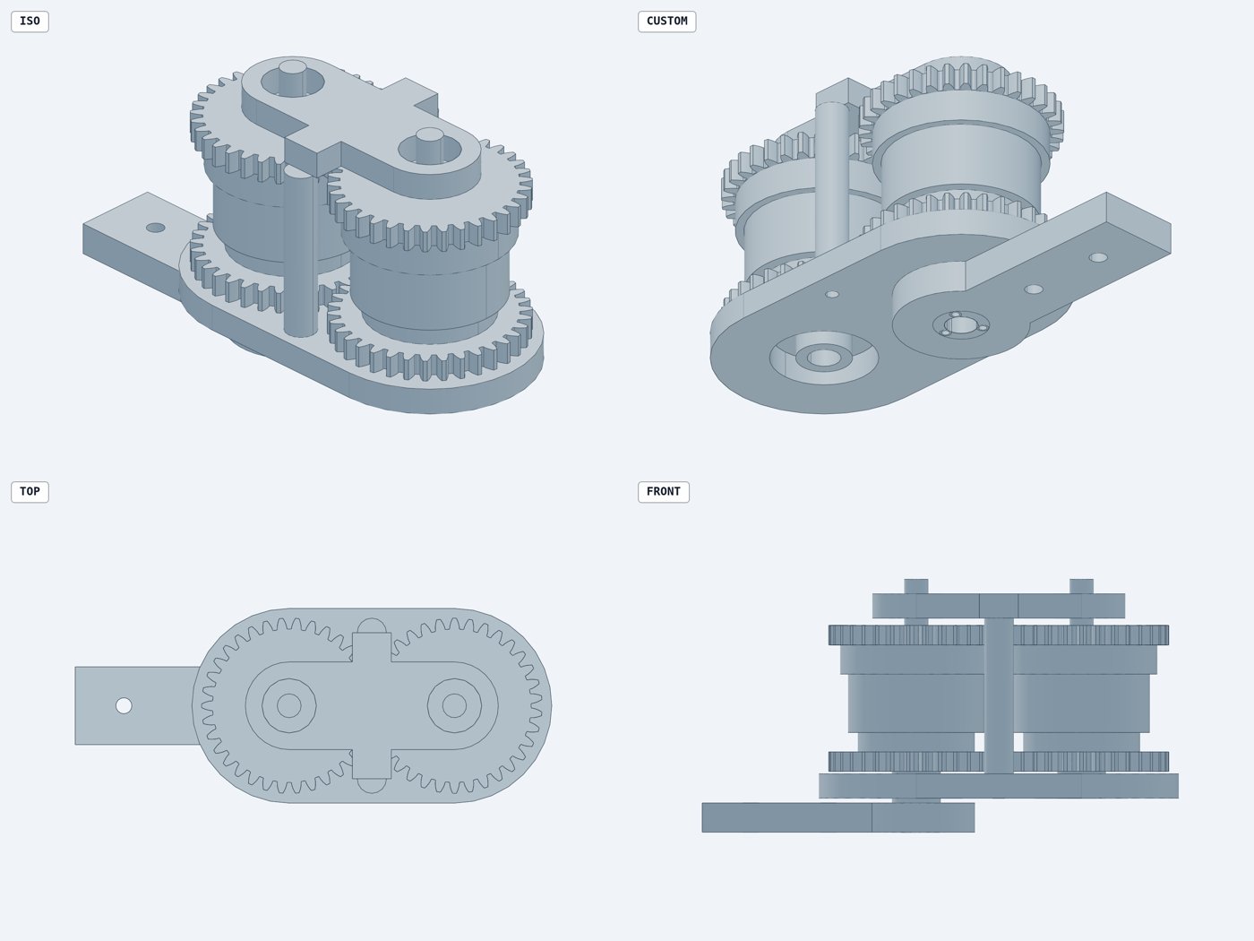 text-to-cad's four-view snapshot packet of the chain motor assembly
